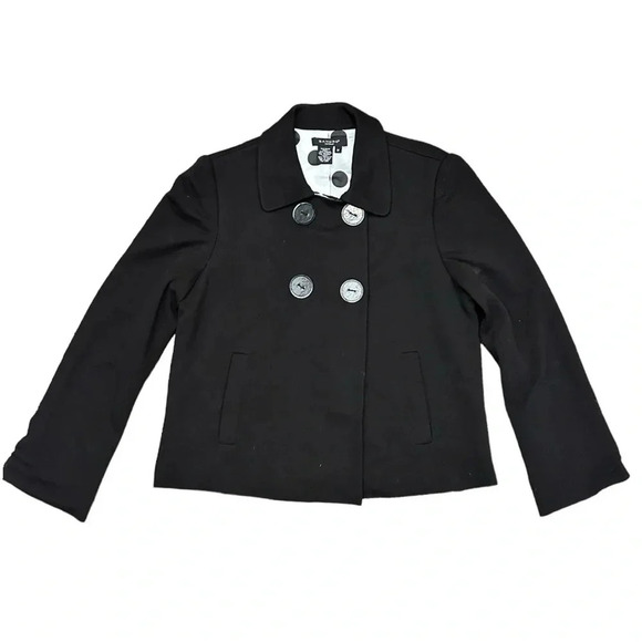 Sandro Women’s Black Big Button Double Breasted Crop Blazer Size M Office Work - Picture 1 of 8